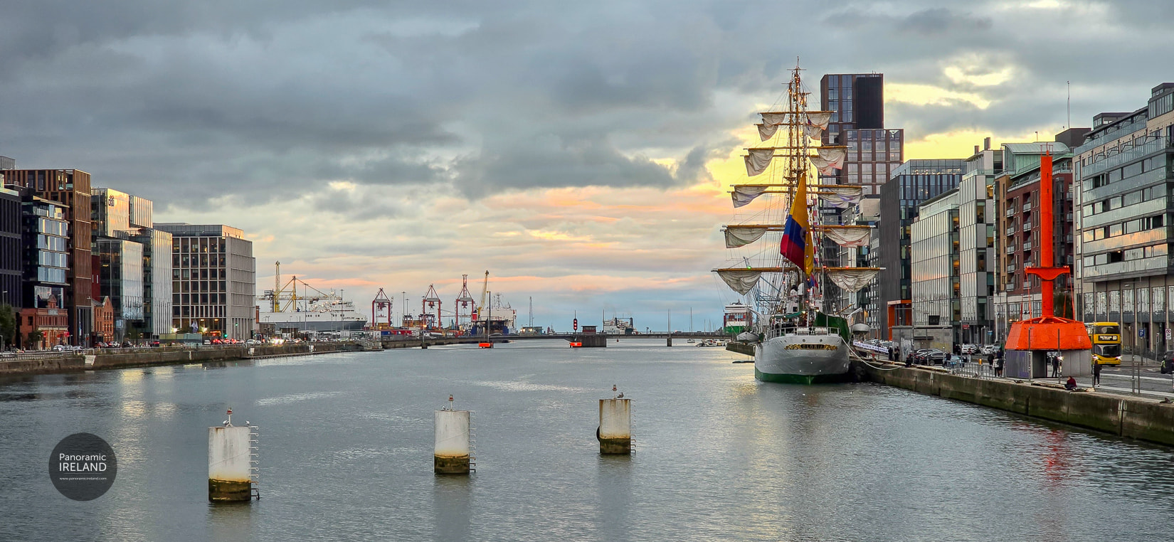 ARC Gloria berthed at Sir John Rogerson's Quay, Dublin, at sunset