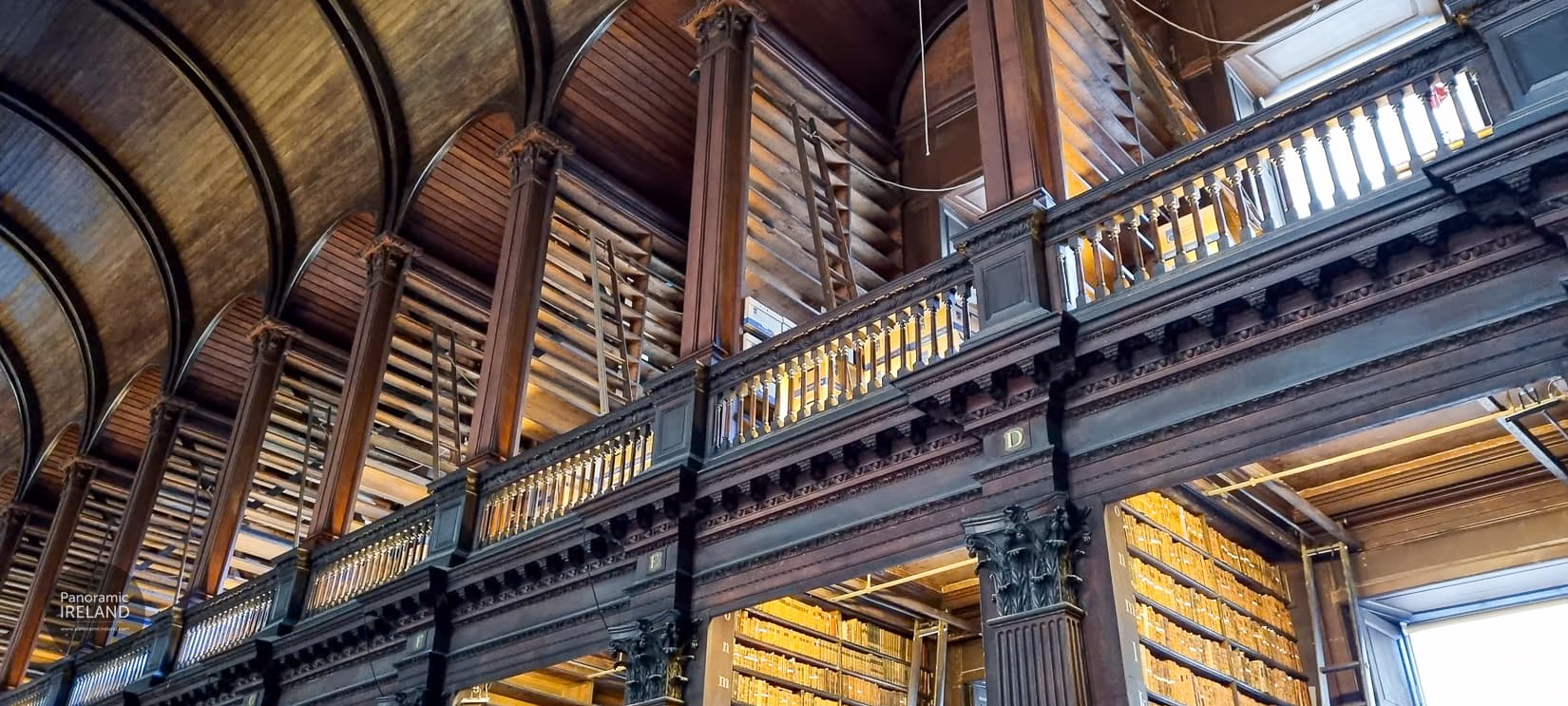 Partly emptied book shelves in the Long Room Library at Trinity College Dublin during the Old Library conservation project
