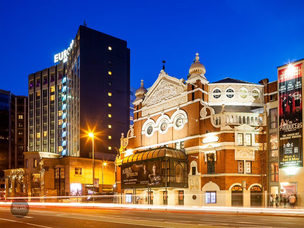 Belfast Opera House and Europa Hotel photographed on a private photography tour with Panoramic Ireland