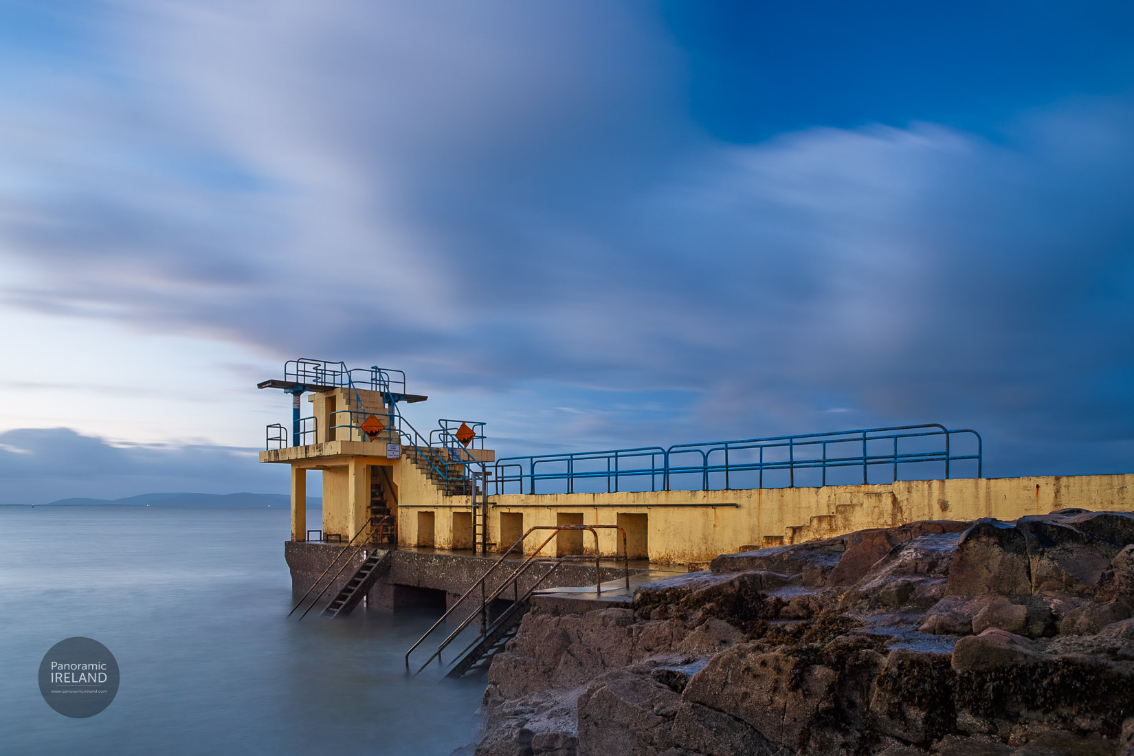 Blackrock diving tower at dusk, Salthill, Galway — long exposure photography by Panoramic Ireland